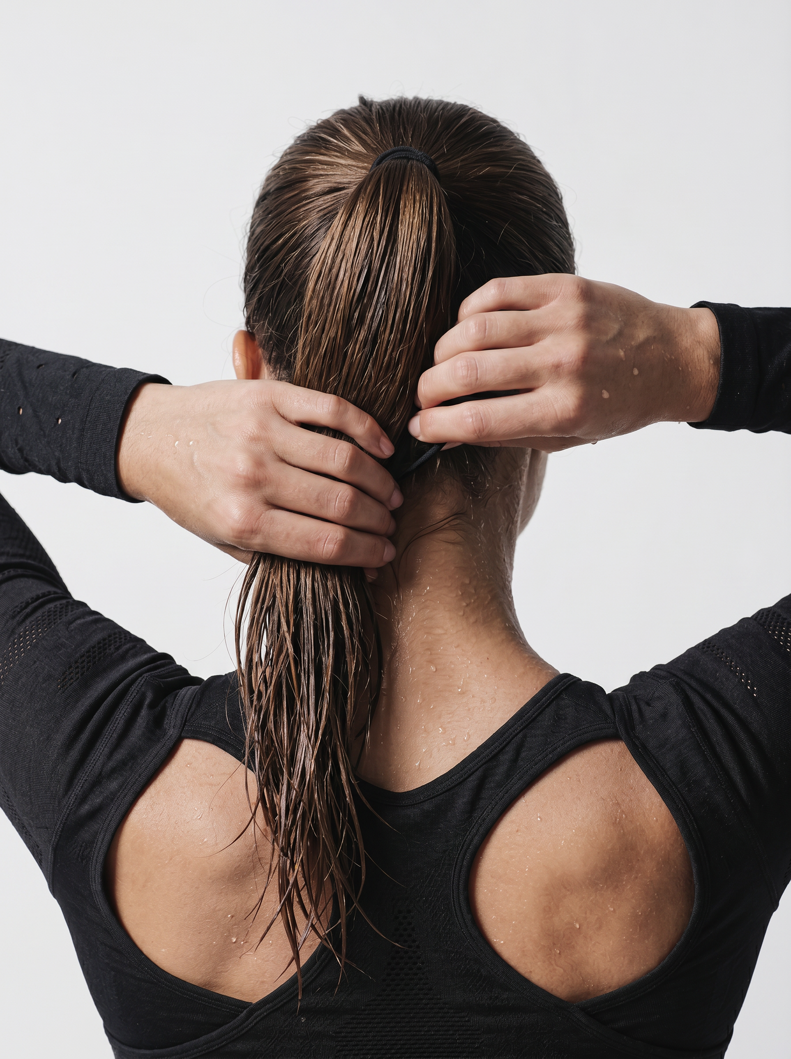 Mulher atleta prendendo o cabelo